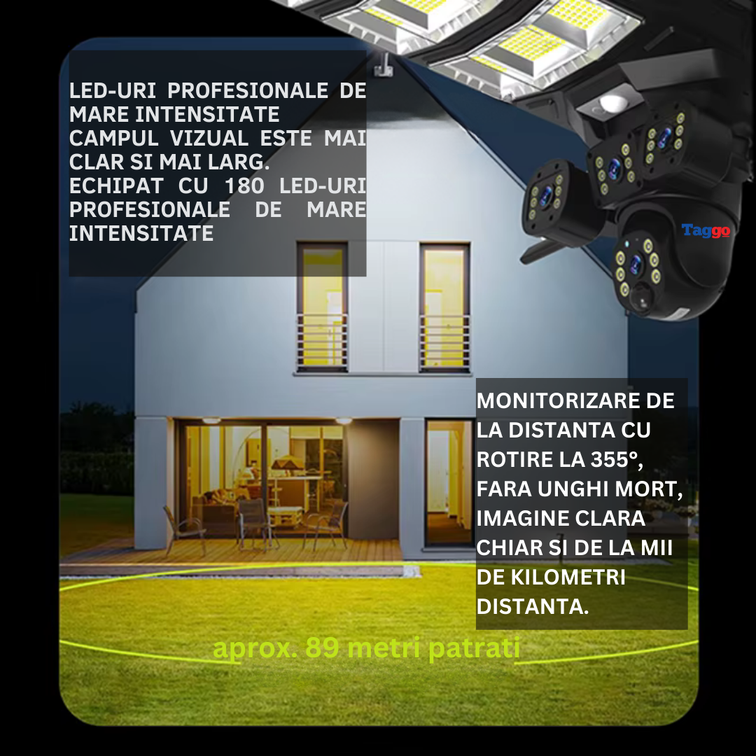Lampa stradala cu camera 4G si incarcare solara, 9MP, 20000mAh, Taggo Pro, viziune nocturna, IP66