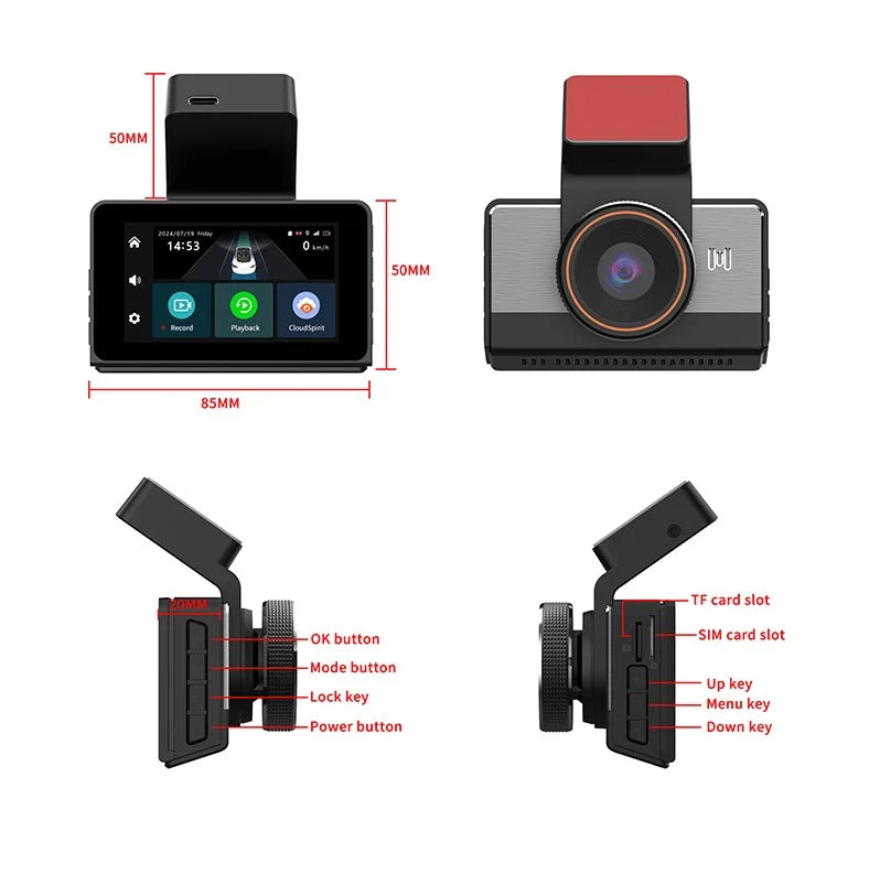 Camera auto 4G Cartela SIM P86 2K + camera spate 720P, 4G LTE, WiFi HotSpot, Monitorizare la distanta
