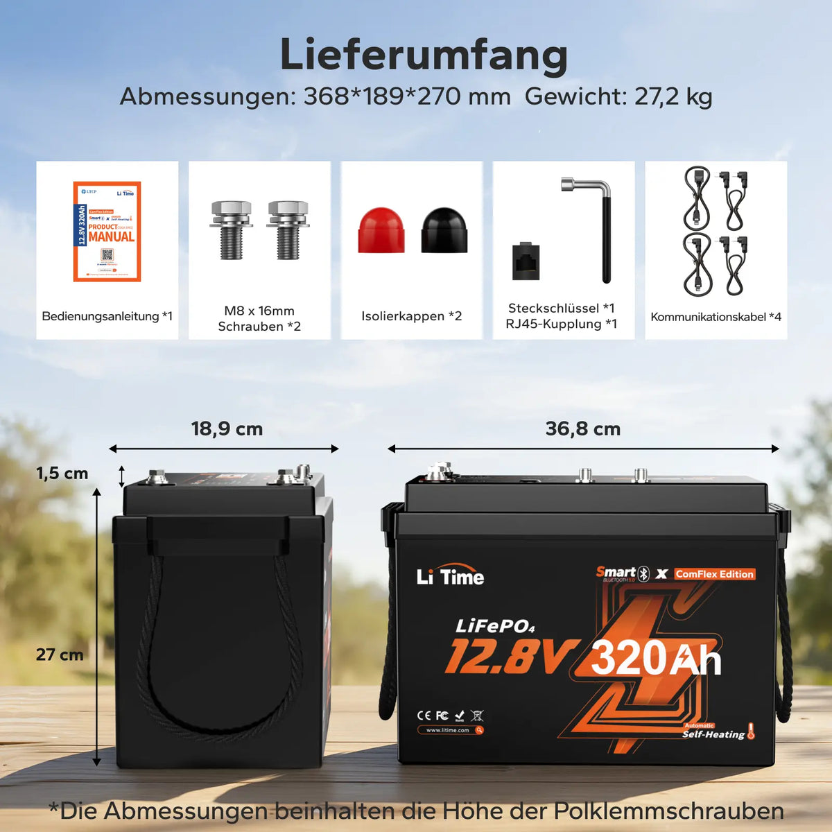 Baterie LiFePO LiTime 12V,320Ah,BMS 200A,cu incalzire si conexiune Smart ComFlex
