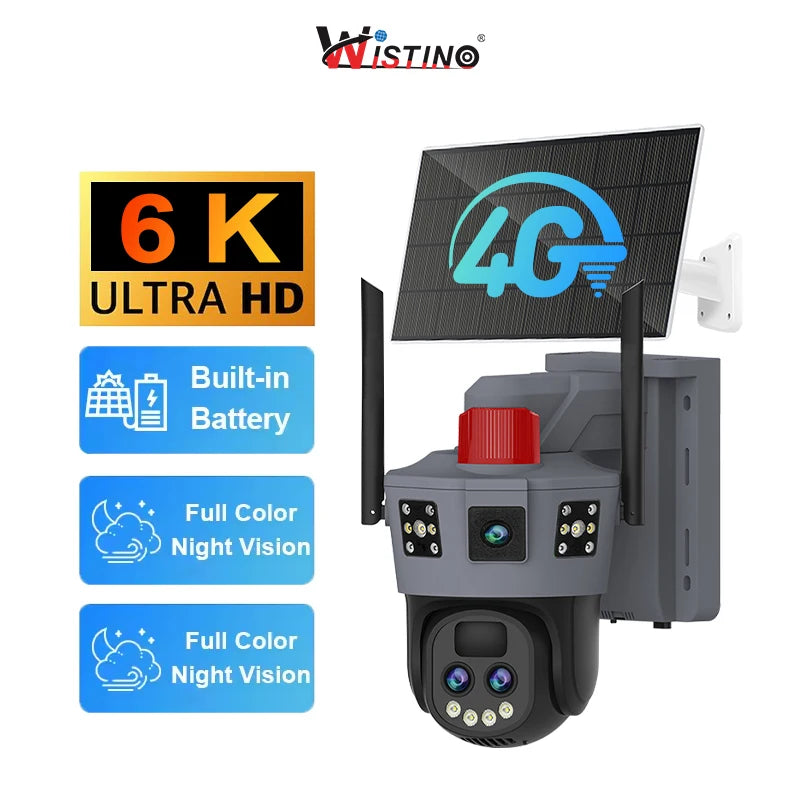 Camera Supraveghere 4G 6K Ultra HD, Dual Camera 12MP, Incarcare Solara, Rotire Din Aplicatie, Rezistenta La Apa IP 66
