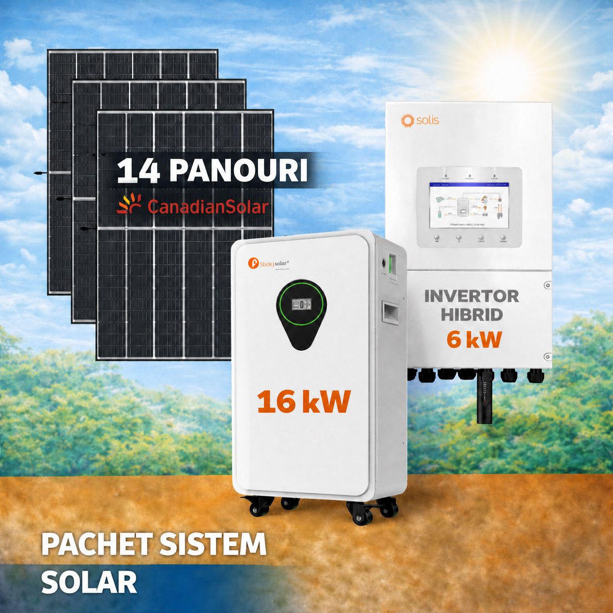 Sistem Fotovoltaic 6.51 kW cu 14 Panouri Solare + Invertor Solis 6 kW Monofazat + Stocare LiFePO4 16 kWh