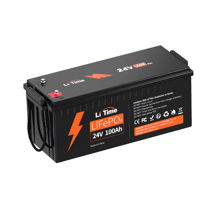 Baterie solara LITHIUM LiTime 24V 100Ah LiFePO4 cu BMS, 2560Wh, IP65, 532x207x215mm
