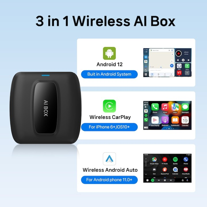 Android 12 Wireless CarPlay CA481 Aibox, Youtube, Netflix, Spotify, 4G+64G - Taggo.ro