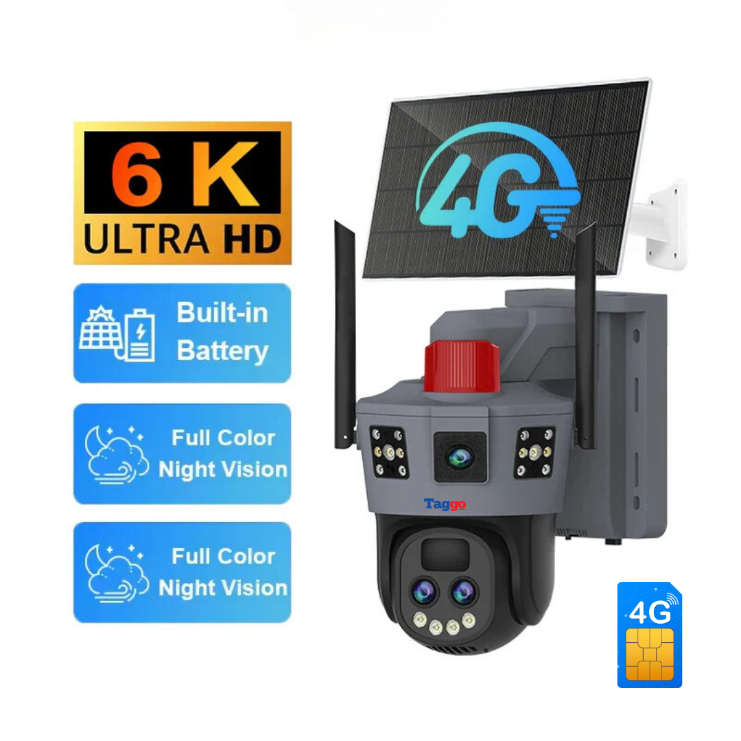 Camera de Supraveghere Solara 4G 12MP cu Trei Lentile, Zoom 10X, Rezistenta La Apa IP 66