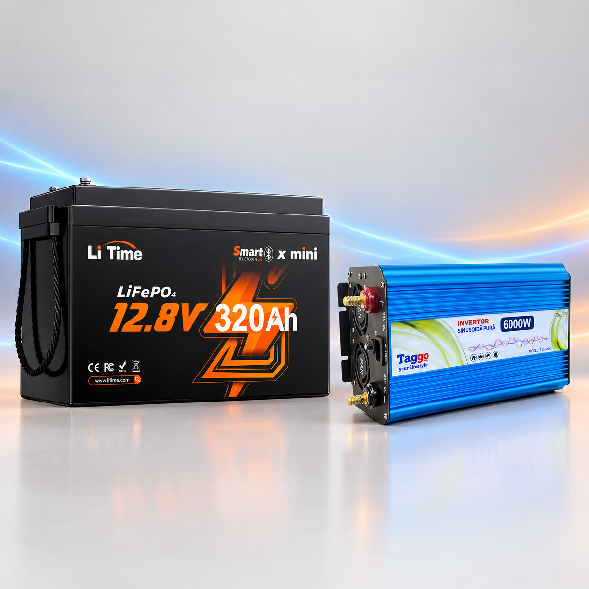 Kit Sinus Pur 6000W-12V cu Incarcare 15A + Baterie LiTime 320Ah-12V BMS 200 ABT Bluetooth