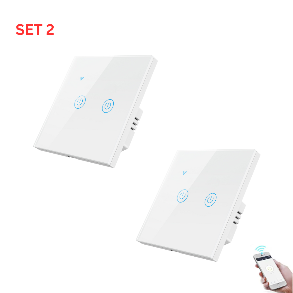 Set 2 Intrerupatoare Smart Touch 2F, Wi-Fi, Sticla Securizata, LED