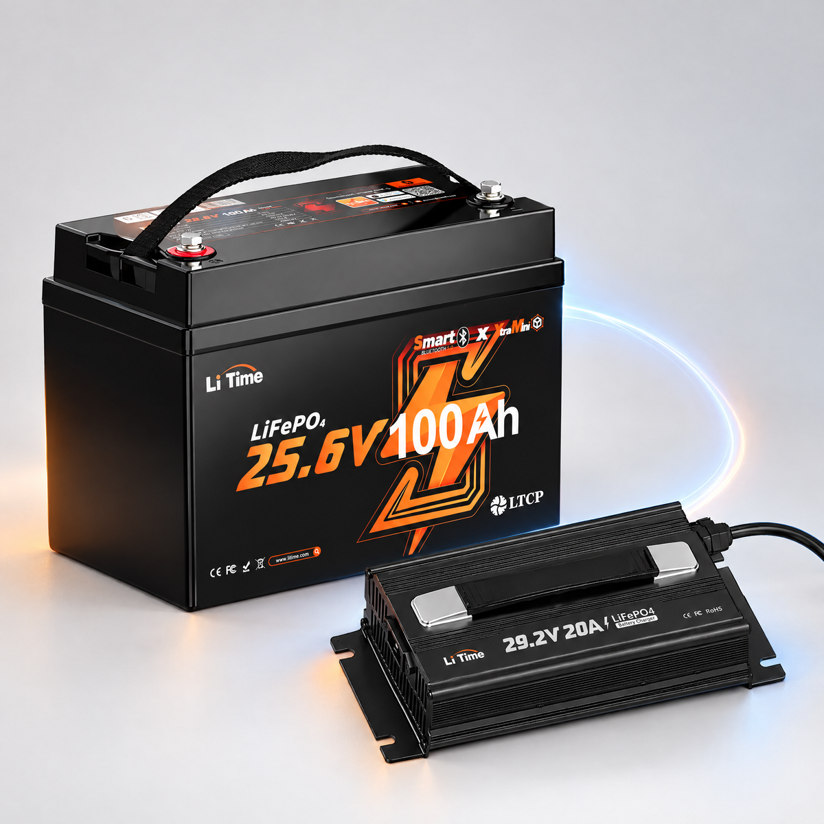 Kit Redresor LiTime 29.2V 20A+Baterie LiTime LIFEPO 24V 100Ah pentru Motoare Trolling 70-100 lbs