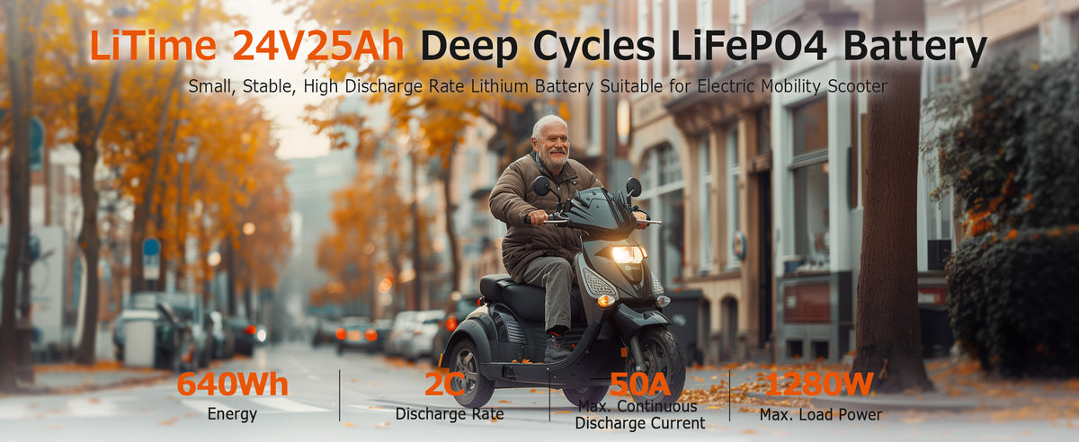 Baterie LiFePO4 LiTime 24V 25Ah 640Wh, BMS 50A pentru Scaun Rulant si Unelte