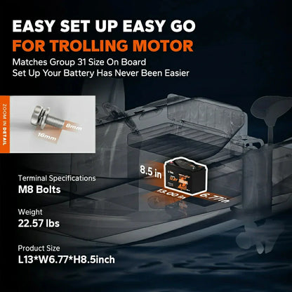 Baterie LiTime 12V 100Ah LiFePO4 pentru motor electric barca, Bluetooth, BMS 100A, 1280Wh, pentru Outboard si Trolling Motor