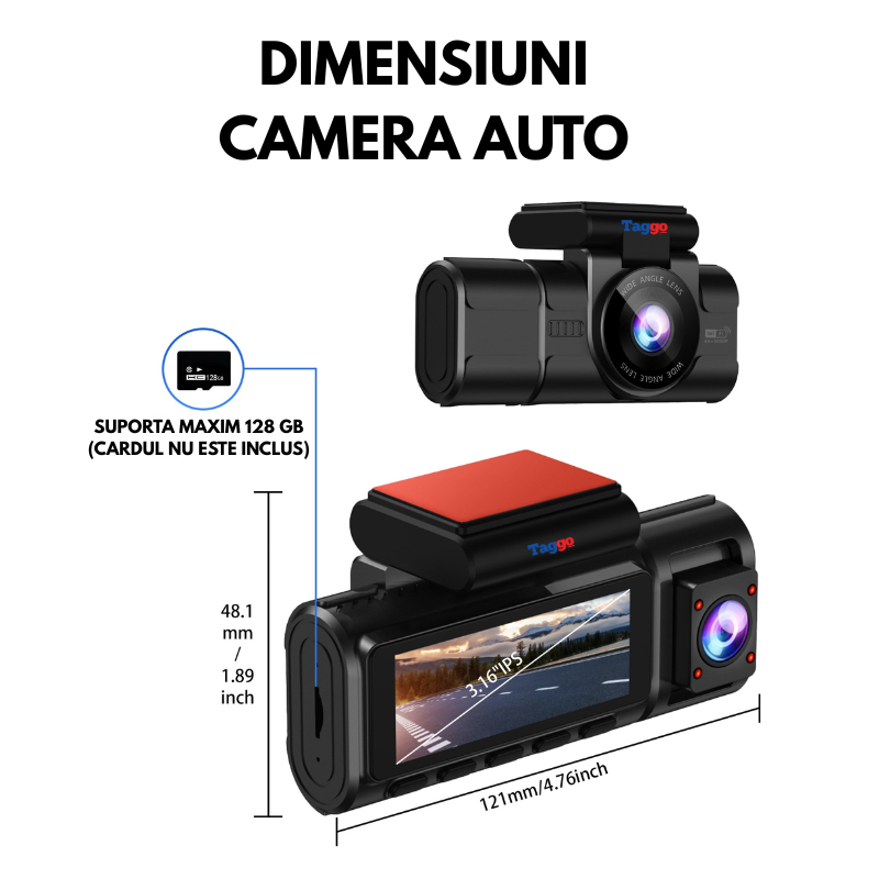 Camera auto Tripla TAGGO WIFI Fata 4K + Interior 1080p + Spate 1080p, Monitorizare Parcare 24h