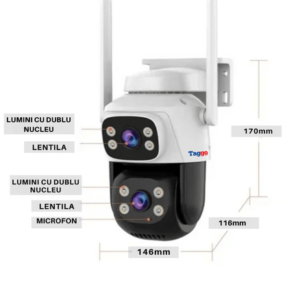 Camera de Supraveghere WiFi, Doua Lentile HD 6 MP,  Vedere Nocturna, IP66,  Audio Bidirectional, Detectie Miscare