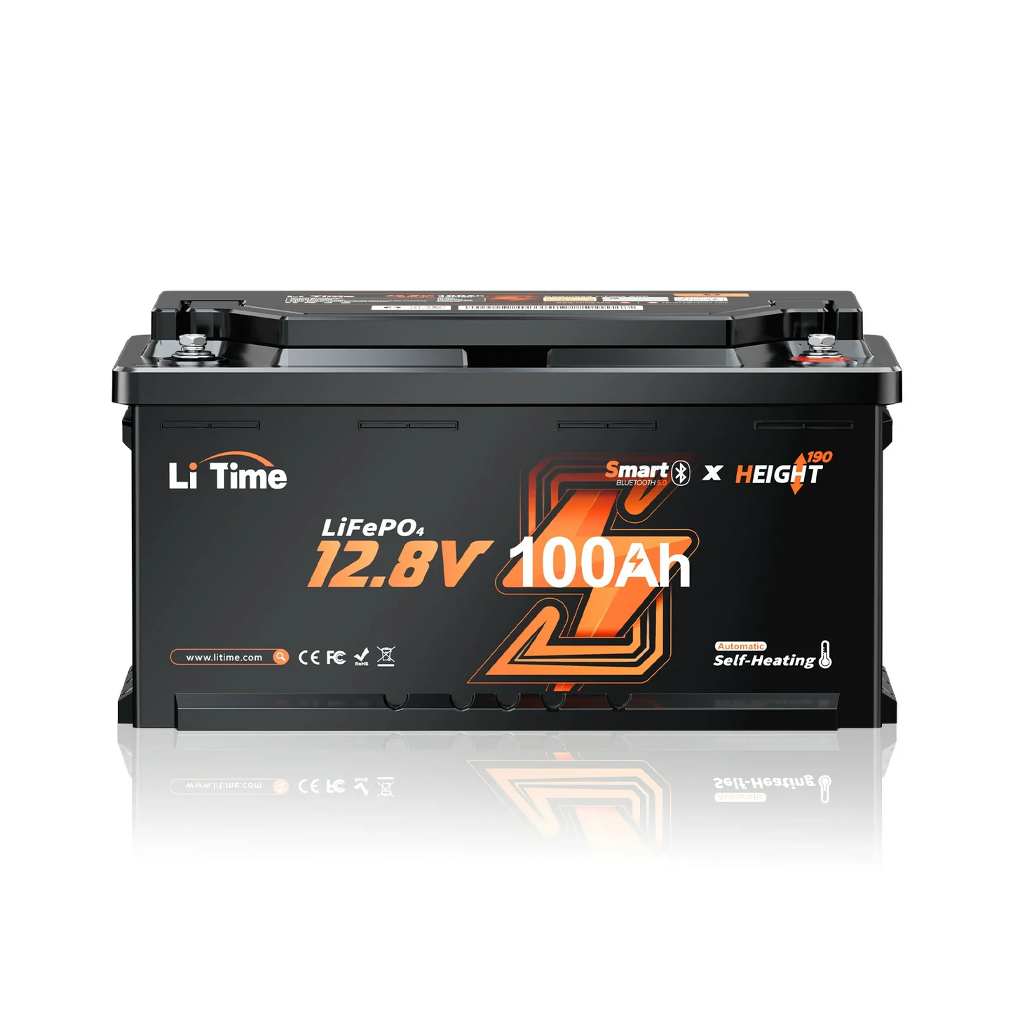 Acumulator LiTime LiFePO4 12V 100Ah – BMS 200A Descarcare Continua, Bluetooth, Incalzire Integrata, IP65, 358x177x189mm