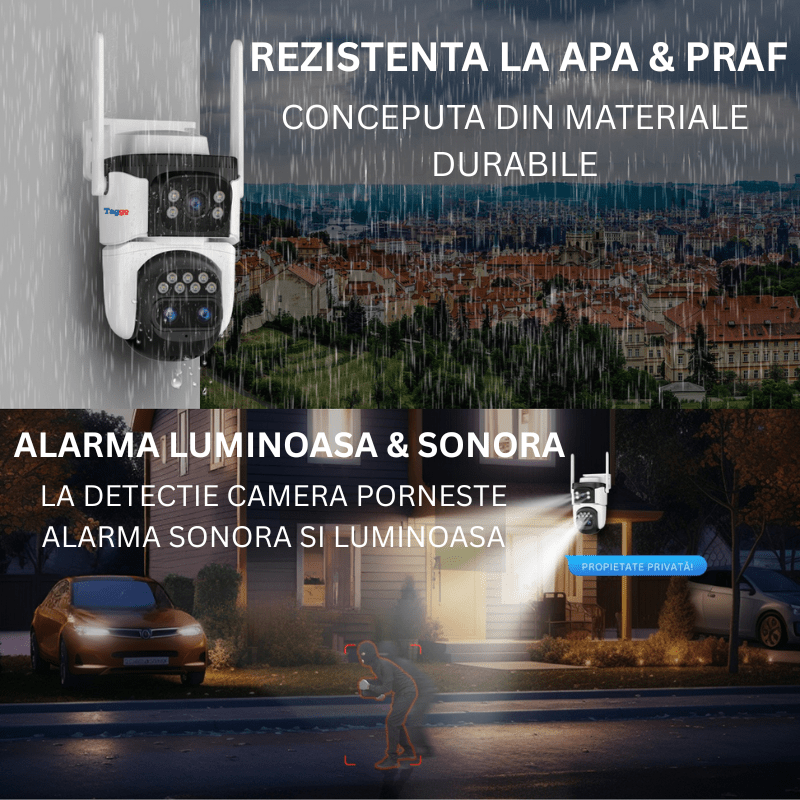 Camera de Supraveghere WIFI, 3 lentile, 6K 9MP, Auto Zooming 10x hybrid, Notificari, Control din Aplicatie, Urmarire Automata