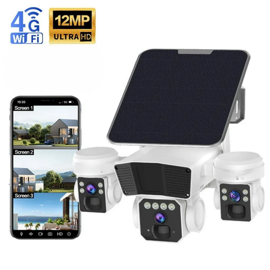 Camera crocodil solar 4G multi-lentile, 12MP, panou solar 10W, stocare in cloud si SD, Rezistenta la apa IP66, Urmarire persoane