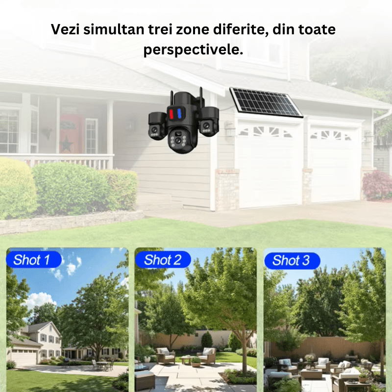 Camera Solara 4G 12MP cu 3 Lentile, Panou Solar si Detectare AI