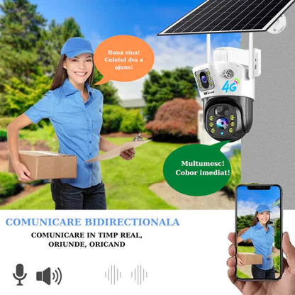 Camera Supraveghere 4G 4K Ultra HD, Dual Camera 8MP, Incarcare Solara, Rotire Din Aplicatie, Rezistenta La Apa IP 66