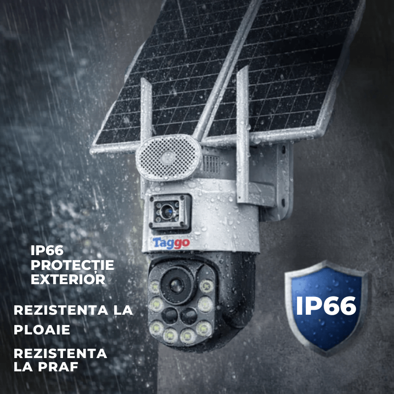 Camera Supravghere Panou Solar Dublu, 4k, Zoom 99X, Conexiune eSIM/4G, Inregistrare AOV, Full Color Noaptea