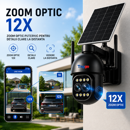 Camera WiFi Solara 5MP cu Zoom Optic 12x, AI Detectie Umana, Inregistrare 24/7, IP66