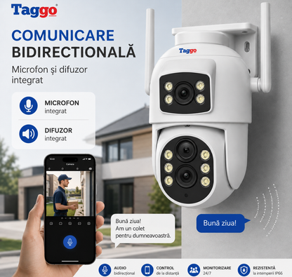 Camera Supraveghere WIFI, Rezolutie 6MP, Zoom 10x, 2 Lentile, Comunicare bidirectionala
