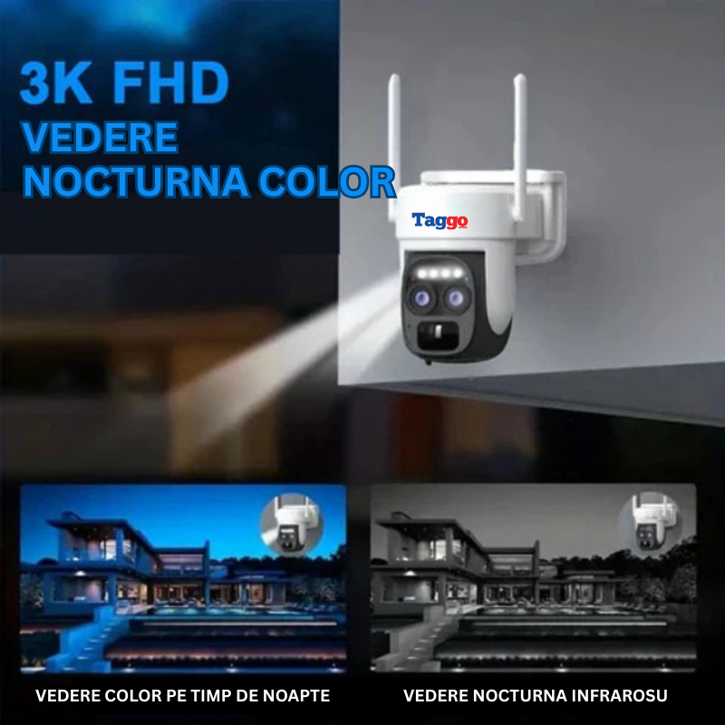 Camera Supraveghere Exterior 4G 4K Ultra HD, Dual Camera 4MP+4MP, 10X Optical ZOOM, Incarcare Solara, Rotire Din Aplicatie, Rezistenta La Apa IP 66