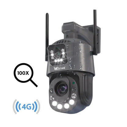 Camera de supraveghere 4G Cartela SIM 6K, 50X, 2 lentile, Control din aplicatie, Detectie umana, Rezistenta la apa IP66