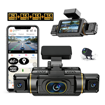 Camera de bord Crocodil 2K Conexiune 4G, 4 Camere, Monitorizare parcare 24h, GPS,  Ecran 3 inch