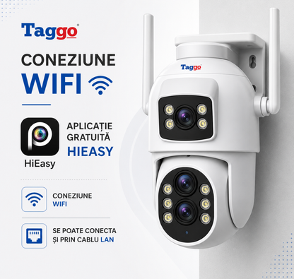 Camera Supraveghere WIFI, Rezolutie 6MP, Zoom 10x, 2 Lentile, Comunicare bidirectionala