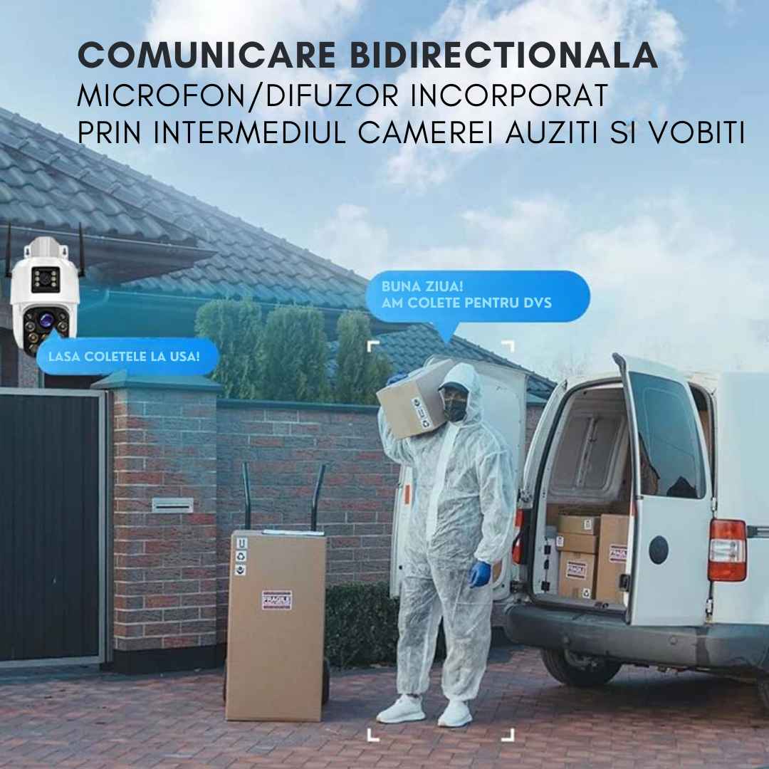 Camera de supraveghere 4G Cartela SIM 4K, 100X, 2 lentile, Control din aplicatie, Detectie umana, Rezistenta la apa IP66