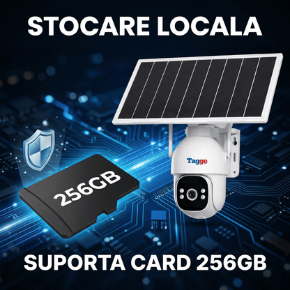 Camera Supraveghere 4G Solară Taggo Pro S30 – Full Color Noapte, eSIM, Detecție AI 40M, AOV 24/7, 5MP