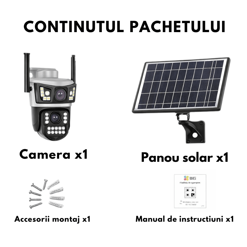 Camera Solara AOV 8MP 4G eSIM cu 2 Lentile, Auto Zoom 12× si Inregistrare 24/7