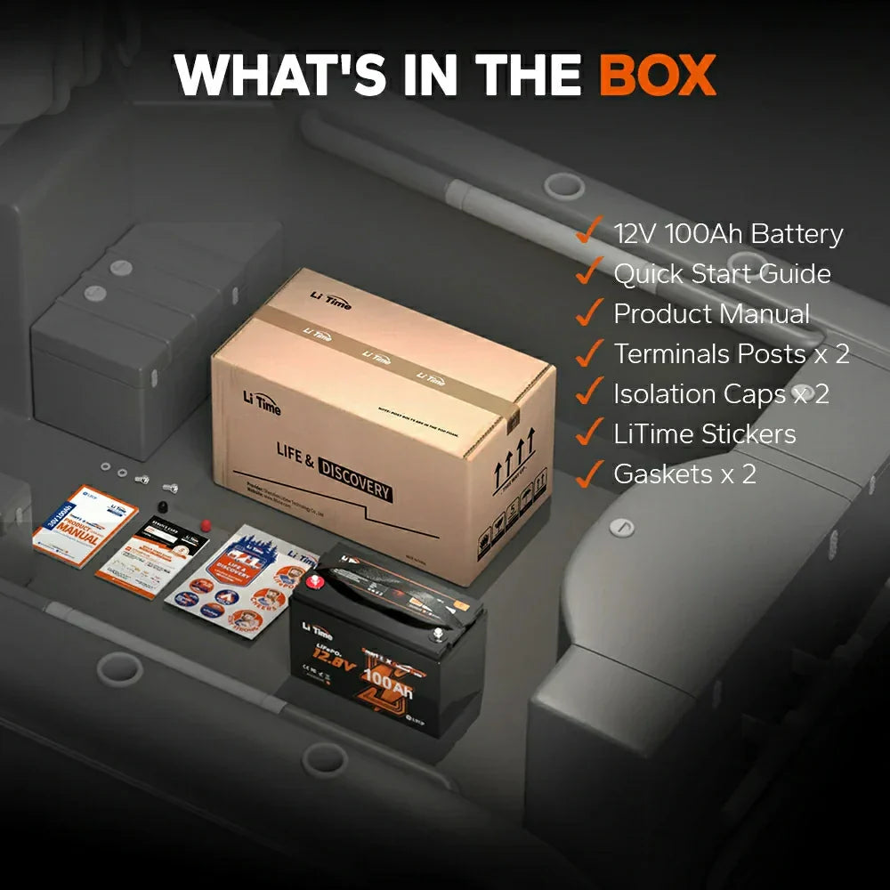 Baterie LiTime 12V 100Ah LiFePO4 pentru motor electric barca, Bluetooth, BMS 100A, 1280Wh, pentru Outboard si Trolling Motor