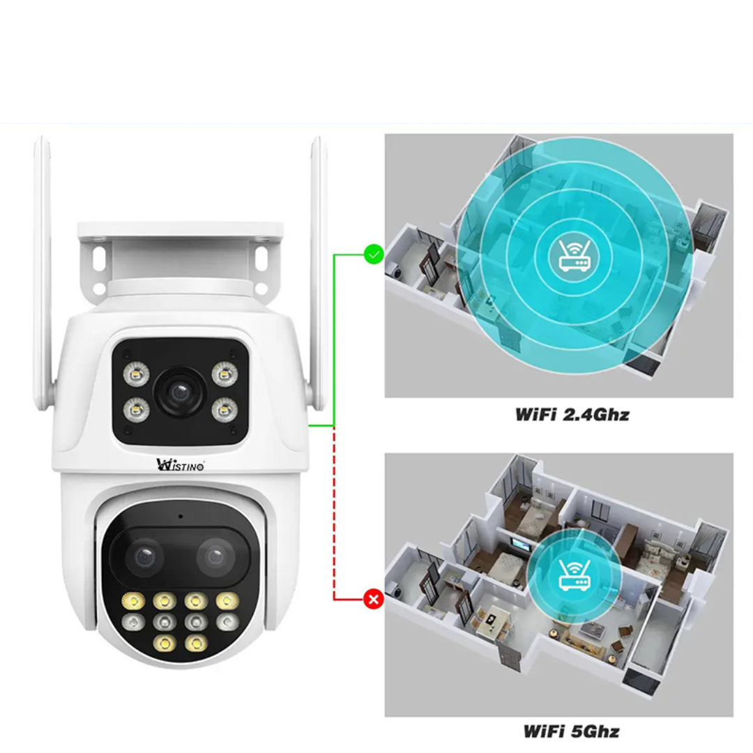 Camera de supraveghere WIFI 6K, 3 lentile, Zoom 8X, Control din aplicatie, Urmarire automata, Rezistenta la apa IP66