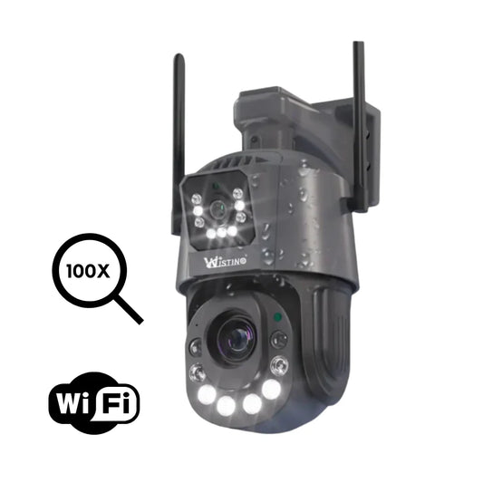 Camera de supraveghere WIFI 6K, 50X, 2 lentile, Control din aplicatie, Detectie umana, Rezistenta la apa IP66