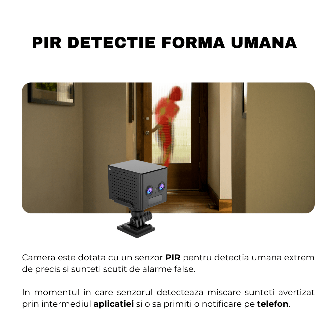 Mini Camera 4G Dual Lens 1080P cu Zoom Hibrid 6X si Detectare Umana