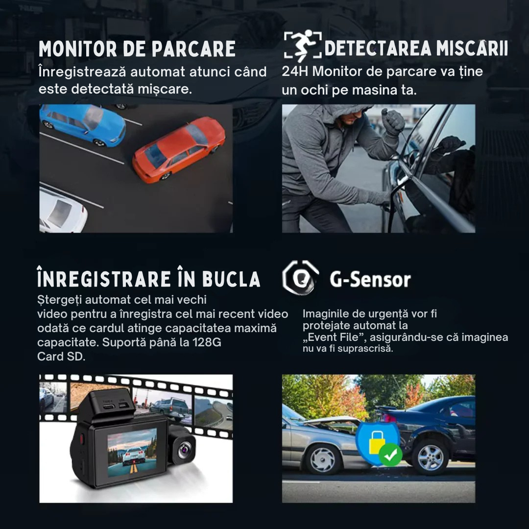 Camera Auto K26S 4K + camera spate 2.5K, WDR, WiFi si GPS integrat, 3,16" IPS, Senzor G