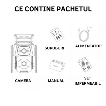 Camera de Supraveghere WiFi, Doua Lentile HD 6 MP,  Vedere Nocturna, IP66,  Audio Bidirectional, Detectie Miscare