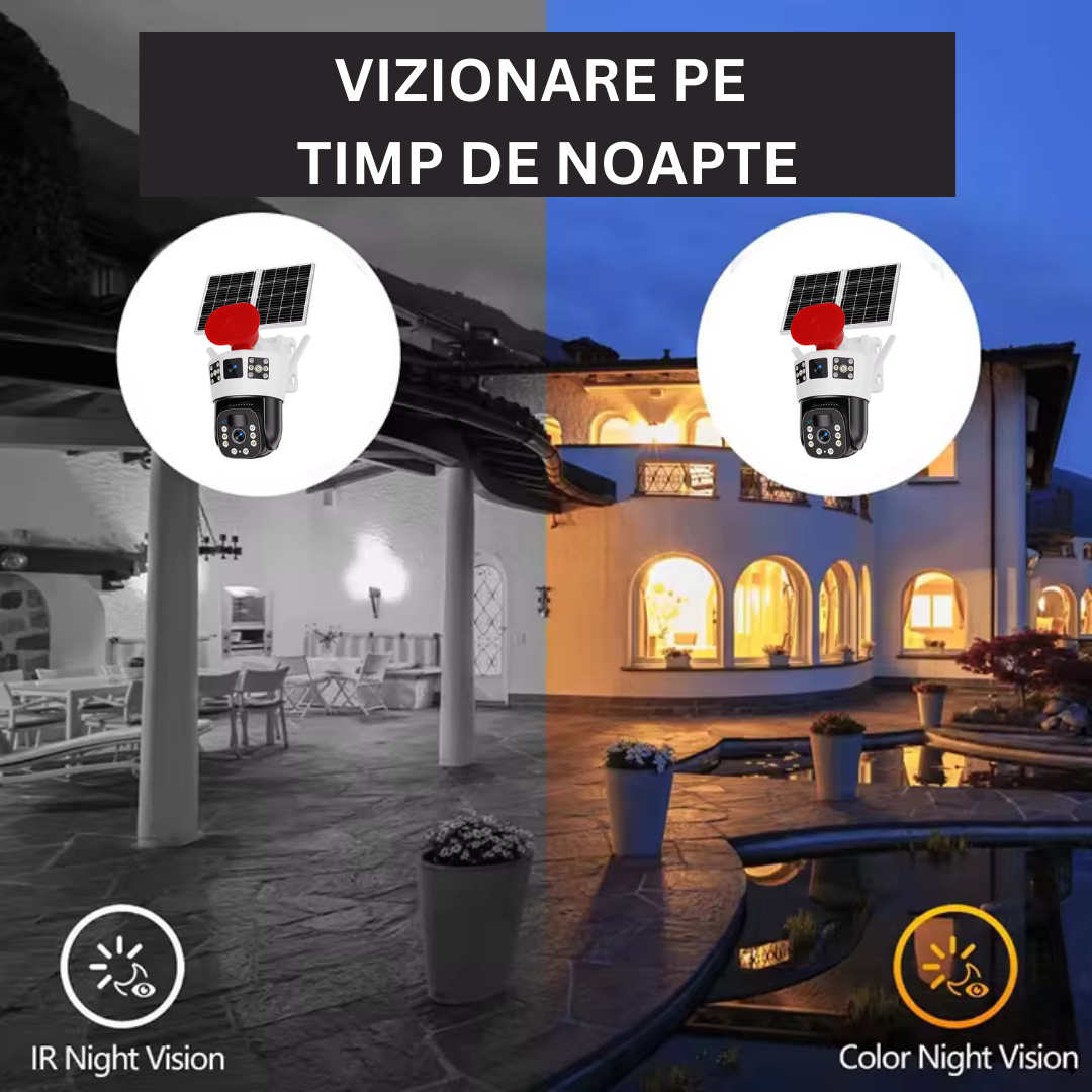 Camera Supraveghere 4G 6K Ultra HD, Dual Camera 12MP, Incarcare Solara Panou 20W, Rotire Din Aplicatie, Rezistenta La Apa IP 66