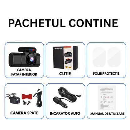 Camera auto Tripla TAGGO WIFI Fata 4K + Interior 1080p + Spate 1080p, Monitorizare Parcare 24h