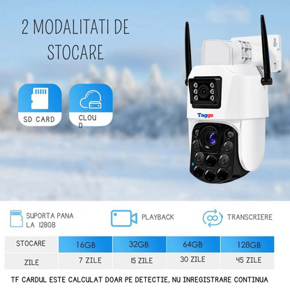 Camera de supraveghere 4G Cartela SIM 4K, 100X, 2 lentile, Control din aplicatie, Detectie umana, Rezistenta la apa IP66