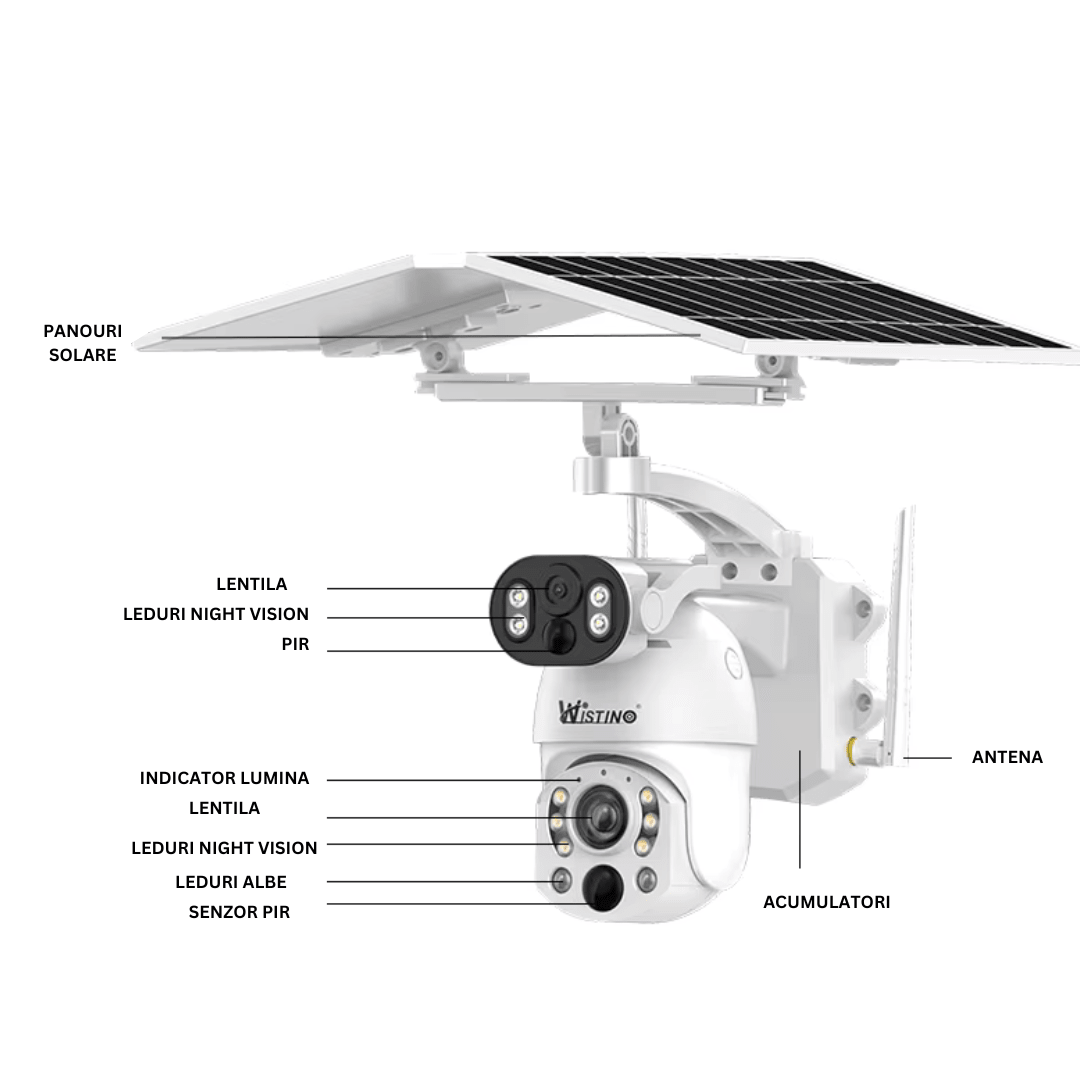 Camera Solara 4K 8MP cu Zoom Optic 50X, 2 Panouri Solare si Auto Tracking