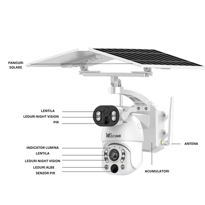 Camera Solara 4K 8MP cu Zoom Optic 50X, 2 Panouri Solare si Auto Tracking