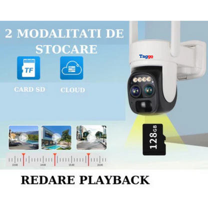 Camera Supraveghere Exterior 4G 4K Ultra HD, Dual Camera 4MP+4MP, 10X Optical ZOOM, Incarcare Solara, Rotire Din Aplicatie, Rezistenta La Apa IP 66
