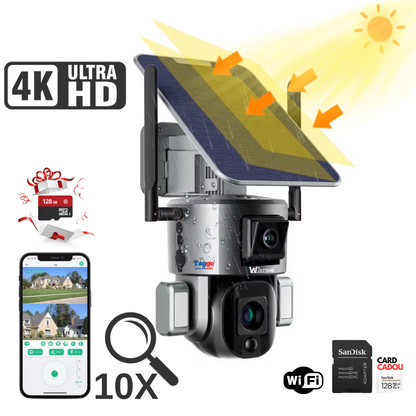 Camera Supraveghere 4G 4K Ultra HD, Dual Camera 4MP+4MP, 10X Optical ZOOM, Incarcare Solara, Rotire Din Aplicatie, Rezistenta La Apa IP 66, Card Memorie 128 GB