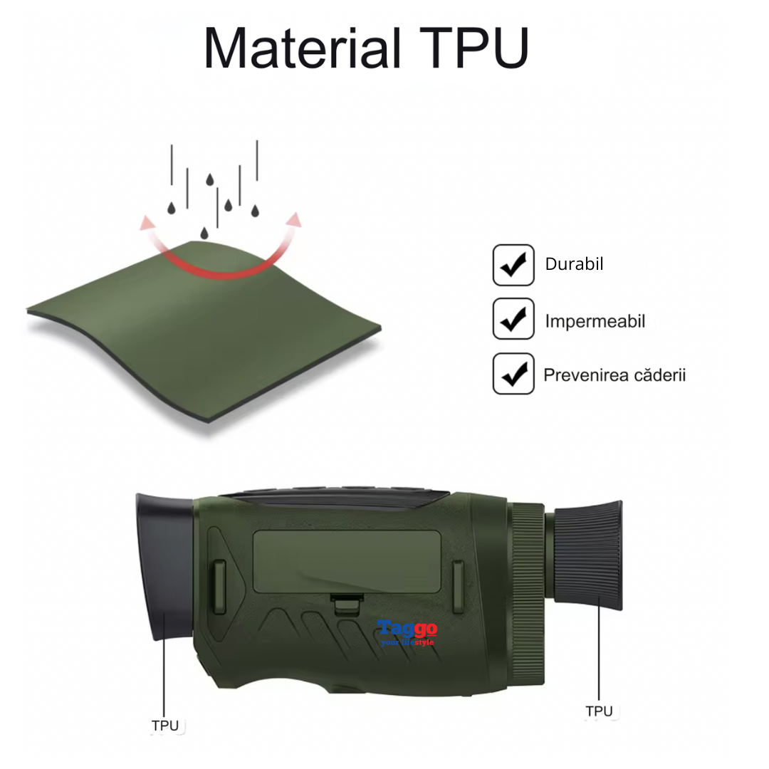 Monocular Digital Profesional cu Night Vision de Vanatoare 4K, Zoom 8X, Ecran LCD, Acumulator, Verde - Taggo.ro