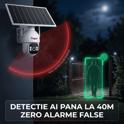 Camera Supraveghere 4G Solară Taggo Pro S30 – Full Color Noapte, eSIM, Detecție AI 40M, AOV 24/7, 5MP