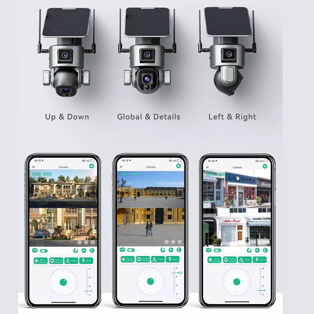 Camera Video Supraveghere Wireless 4K Ultra HD, Dual Camera 4MP+4MP, 4X Optical ZOOM, Incarcare Solara, Rotire Din Aplicatie, Rezistenta La Apa IP 66