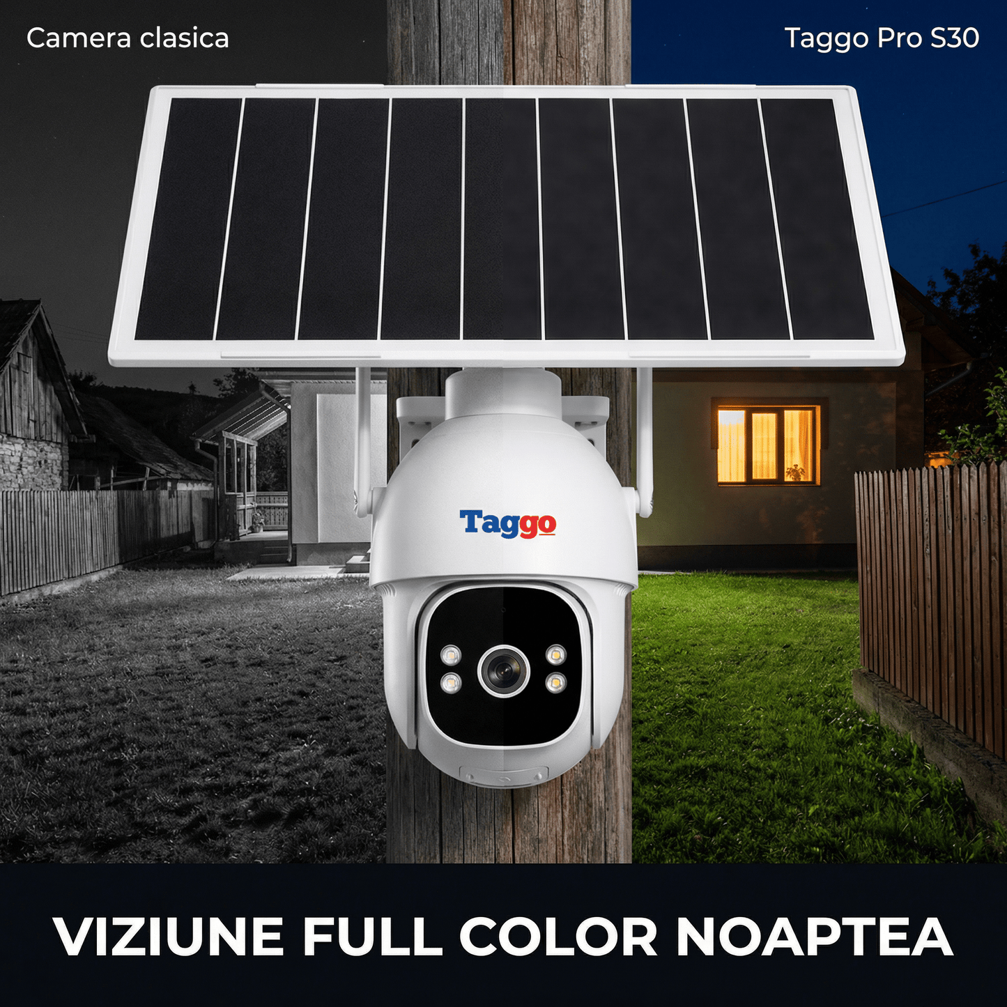 Camera Supraveghere 4G Solară Taggo Pro S30 – Full Color Noapte, eSIM, Detecție AI 40M, AOV 24/7, 5MP