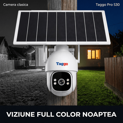 Camera Supraveghere 4G Solară Taggo Pro S30 – Full Color Noapte, eSIM, Detecție AI 40M, AOV 24/7, 5MP