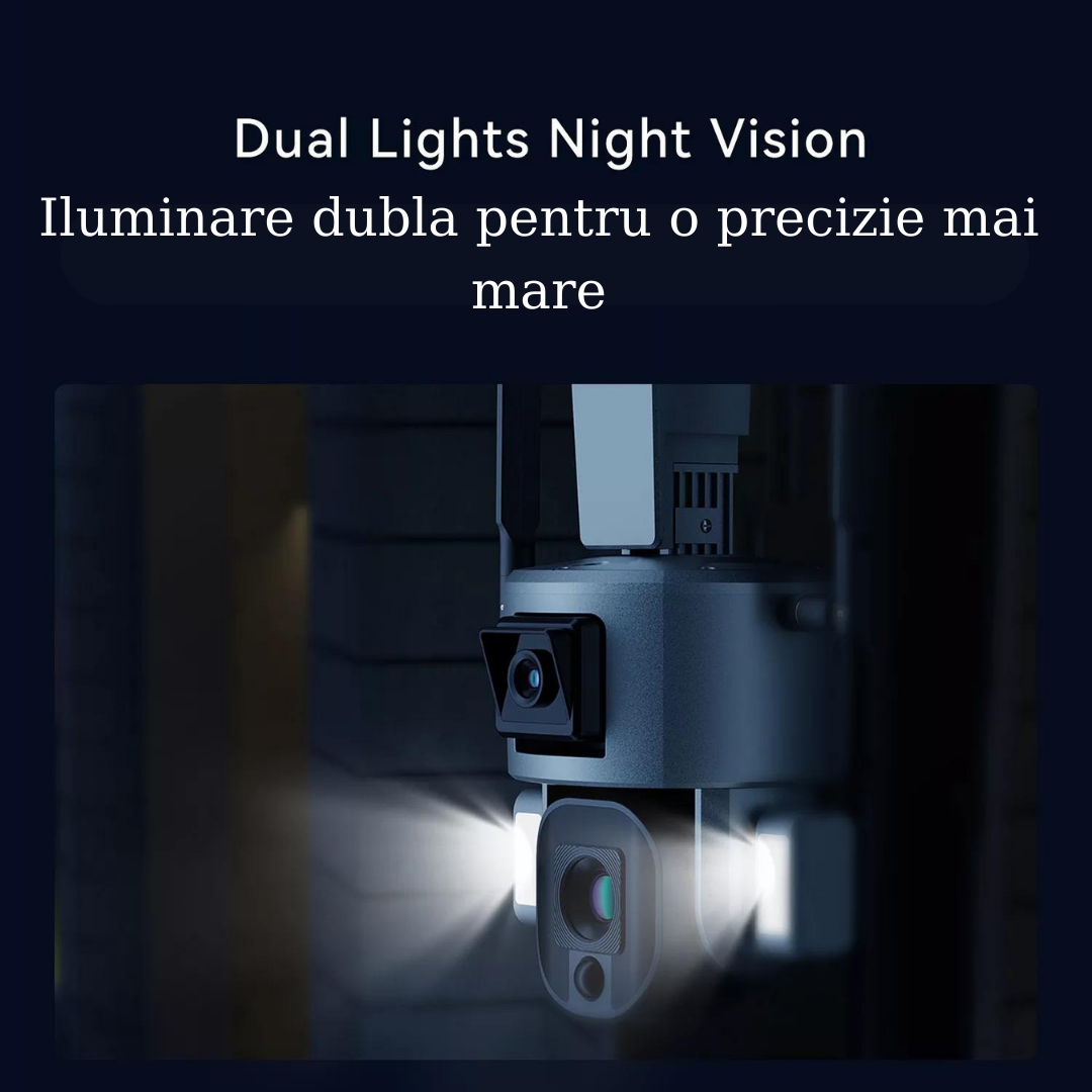 Camera Video Supraveghere Wireless 4K Ultra HD, Dual Camera 4MP+4MP, 4X Optical ZOOM, Incarcare Solara, Rotire Din Aplicatie, Rezistenta La Apa IP 66