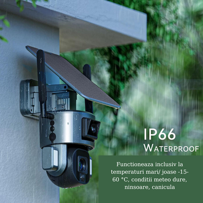 Camera Video Supraveghere Wireless 4K Ultra HD, Dual Camera 4MP+4MP, 4X Optical ZOOM, Incarcare Solara, Rotire Din Aplicatie, Rezistenta La Apa IP 66